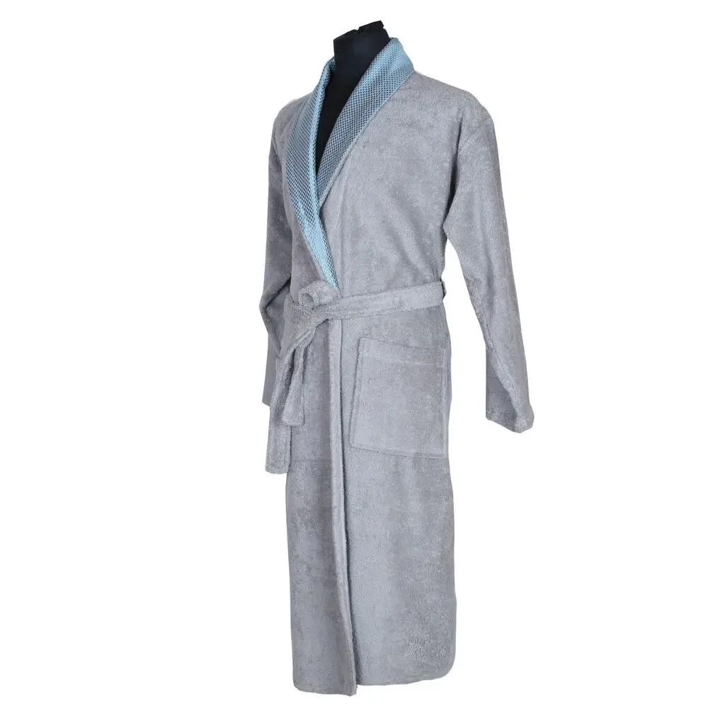 Grey Turkish Cotton Bathrobe Unisex S/M Soft Terry Spa Robe Belted